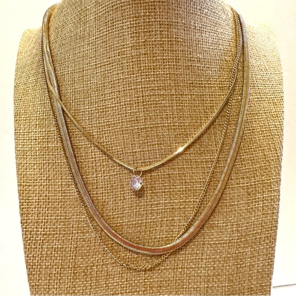 NWT Fashion Accents gold tone multi-strand necklace w/ cubic zirconia charm - Picture 1 of 11